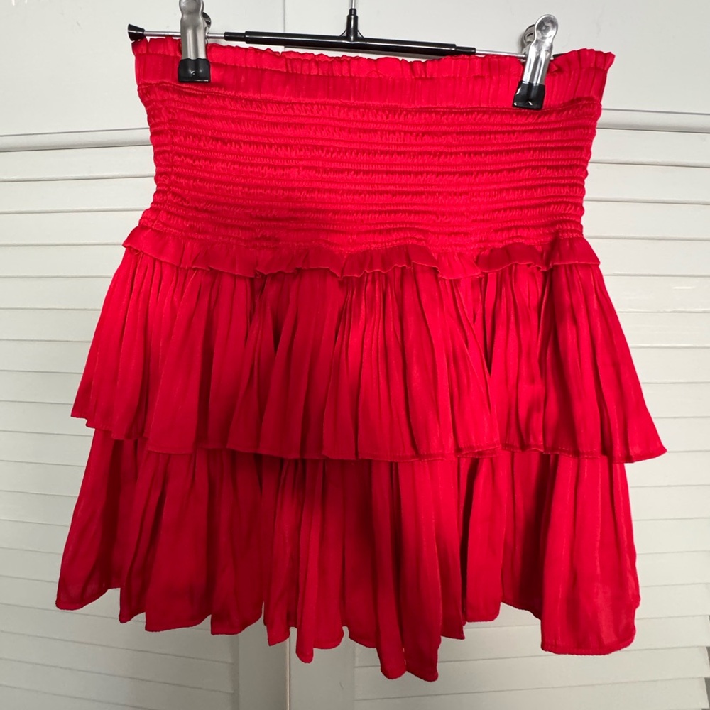 Red Smocked Tiered Mini Skirt - Unbranded